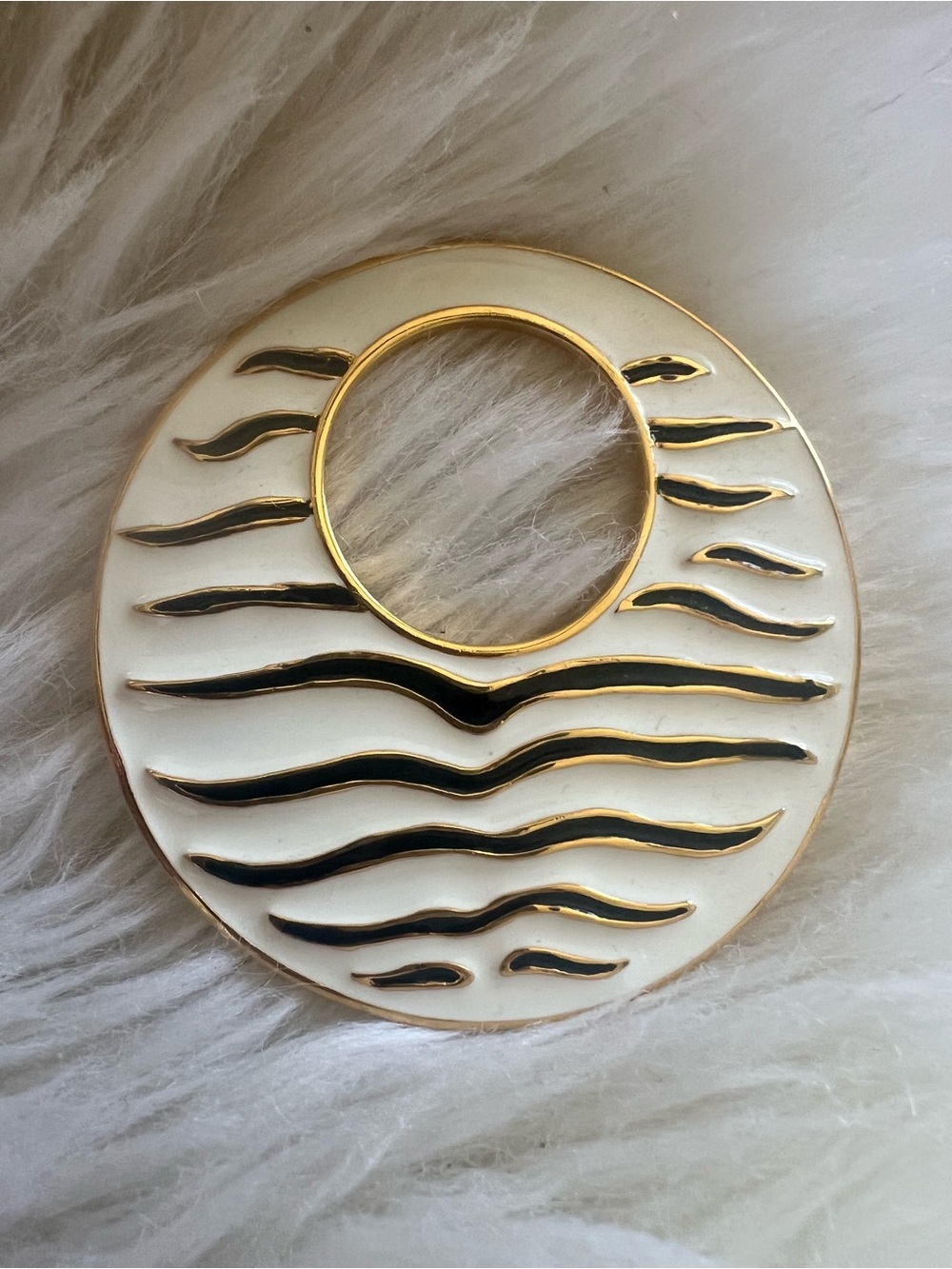 Kenneth Lane Gold-Tone Round Enamel Zebra disc Pendant